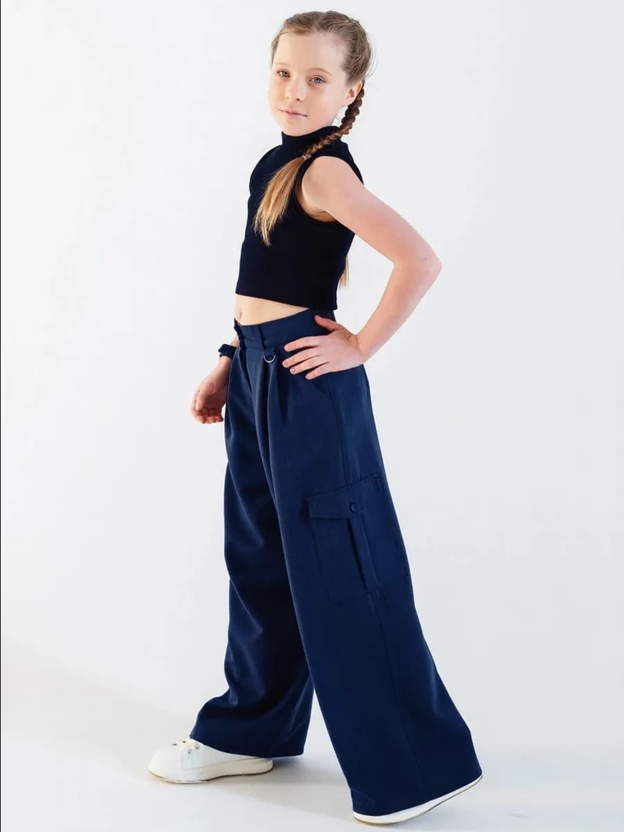 Брюки школьные палаццо с карманами