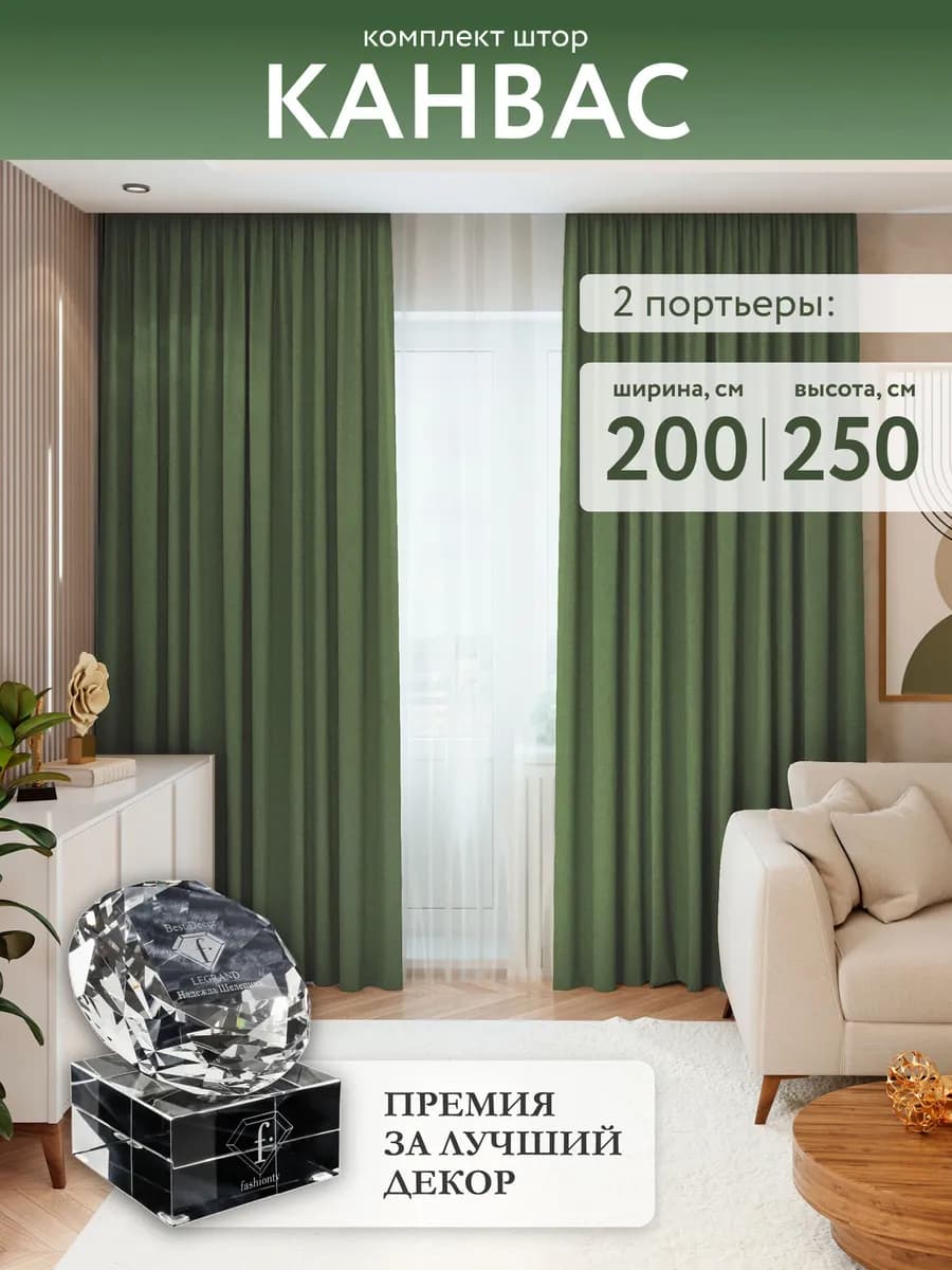 Шторы для гостиной плотные 200х250 канвас 2 шт