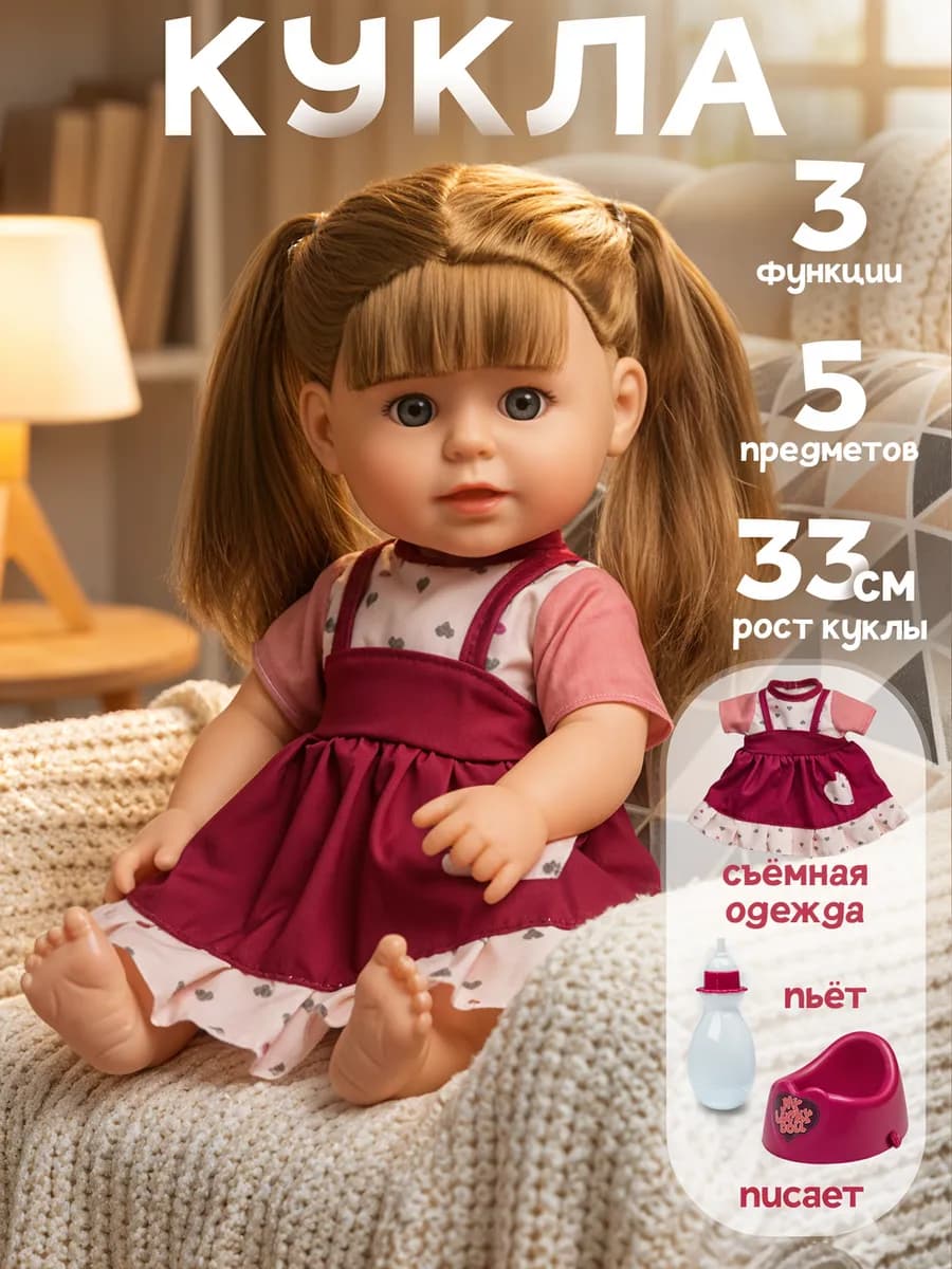 Кукла пупс с аксессуарами 33 см