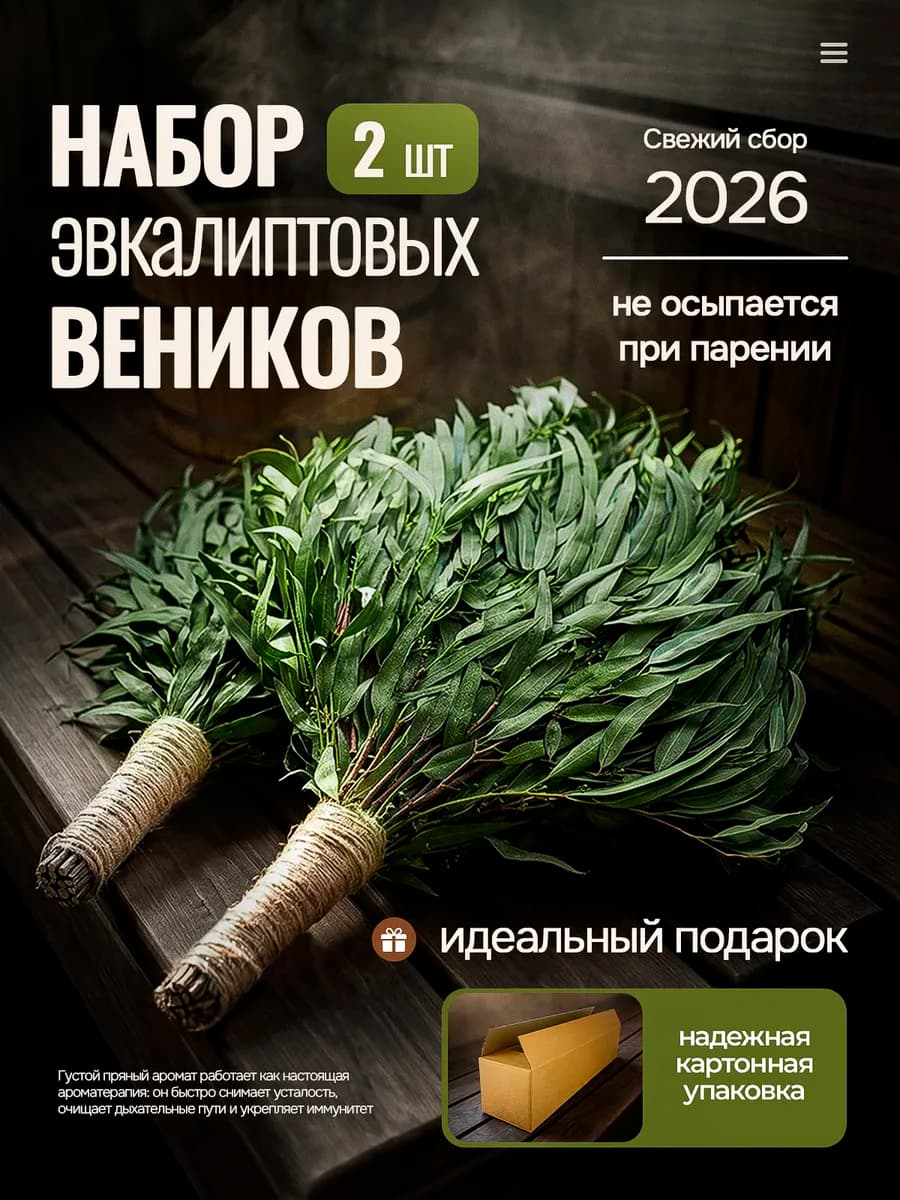 Набор эвкалиптовых веников для бани и сауны из 2 штук