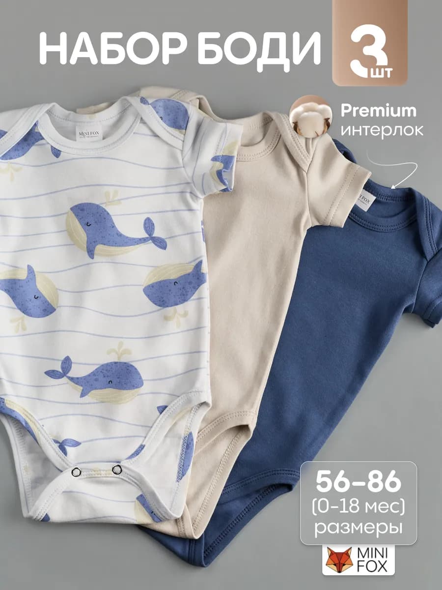 Боди для новорожденных в рубчик с коротким рукавом набор