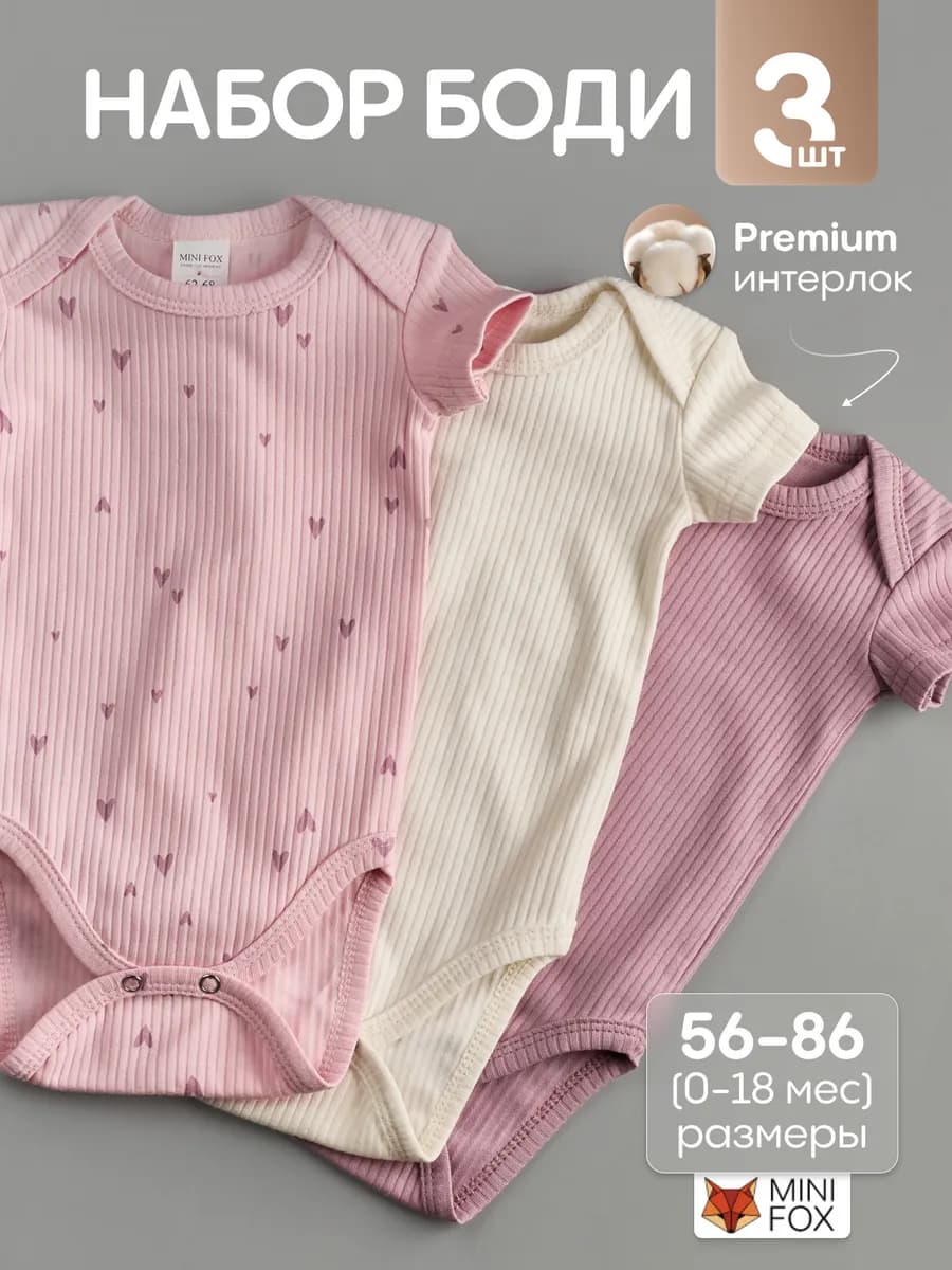 Боди для новорожденных в рубчик с коротким рукавом набор