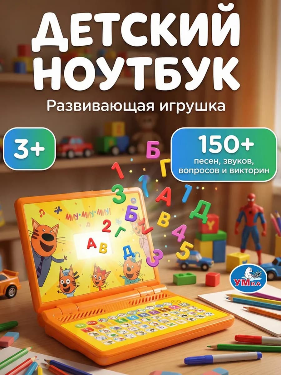 Детский ноутбук развивающая игрушка для малышей Три кота