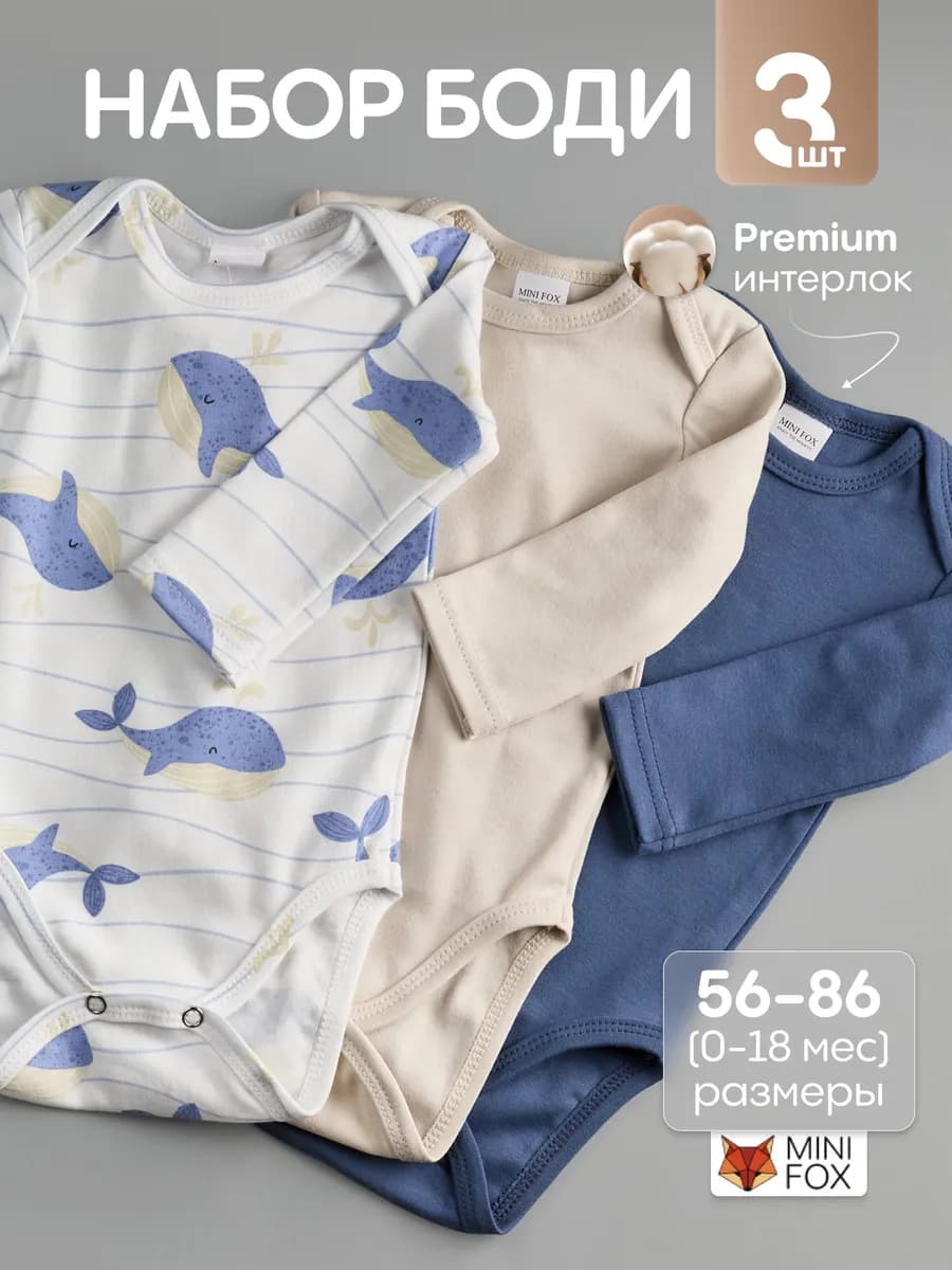 Боди для новорожденных с длинным рукавом в рубчик набор