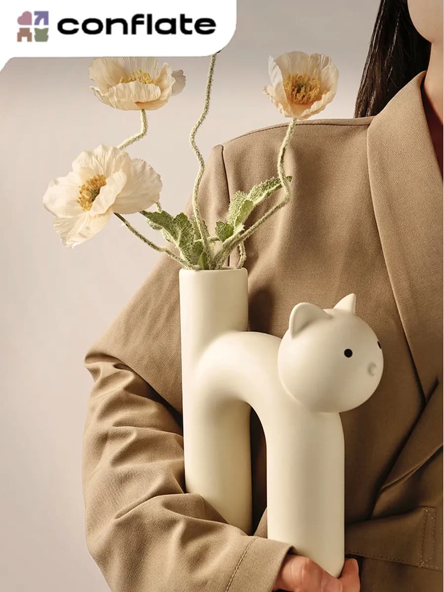 Ваза для сухоцветов кошка белая - фото 1