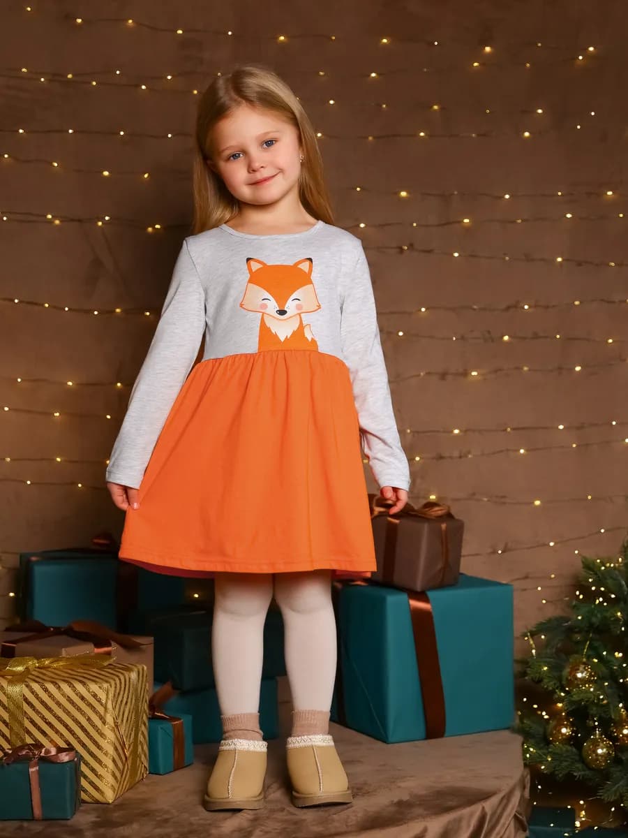 Платье в садик с длинным рукавом - фото 1