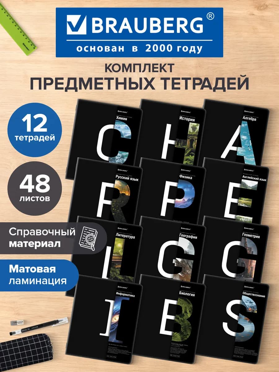 Предметные тетради 48 листов в клетку и линейку 12 шт набор