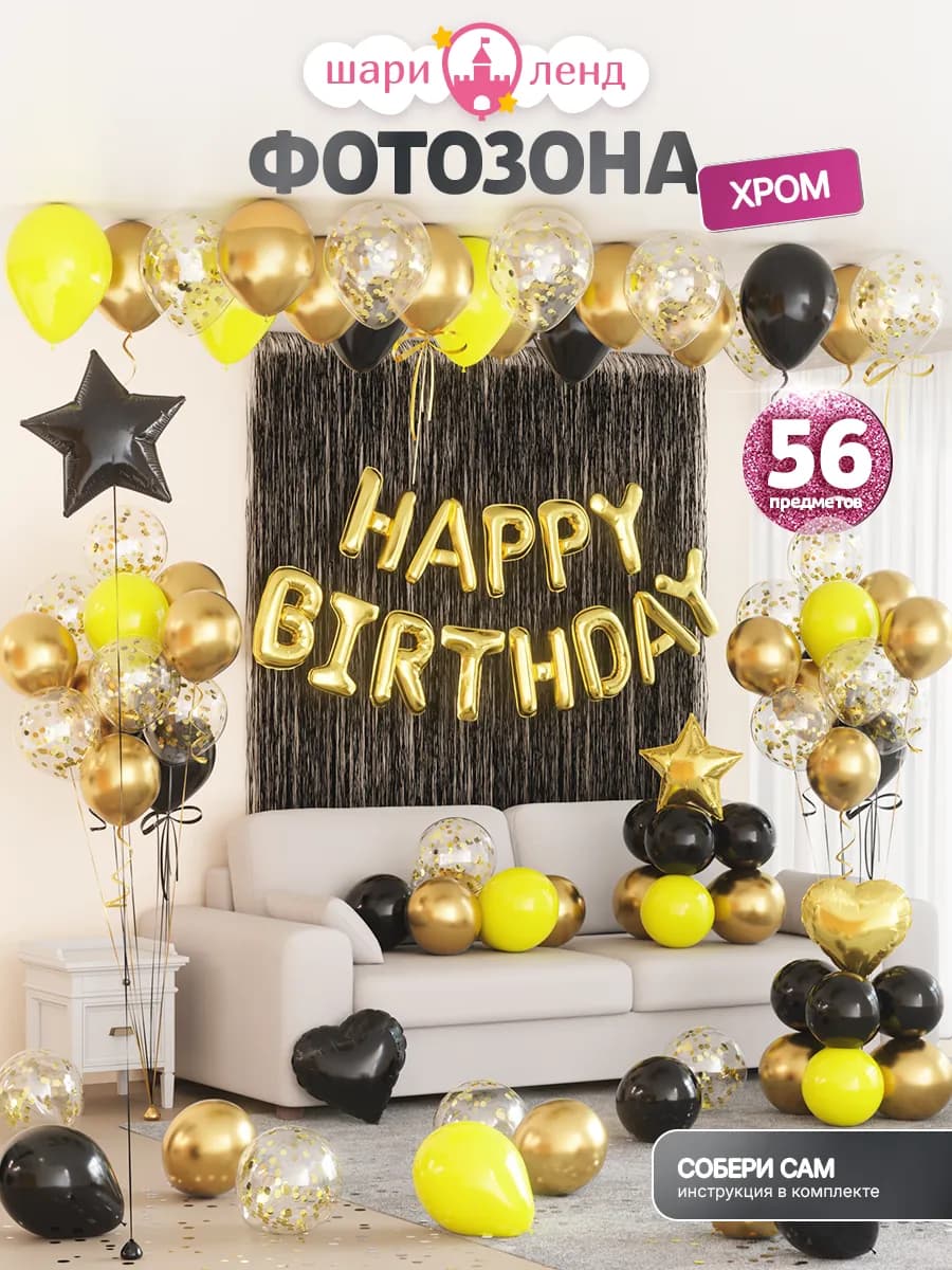 Воздушные шары фотозона Happy Birthday с днем рождения