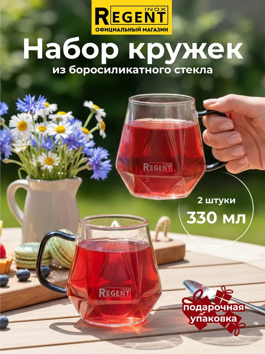 Набор кружек для чая и кофе стеклянные 2 шт