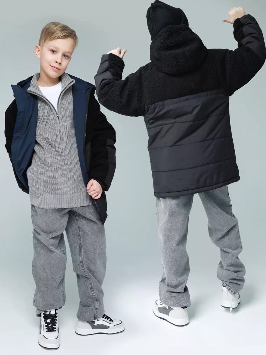 Куртка демисезонная двусторонняя барашек с капюшоном