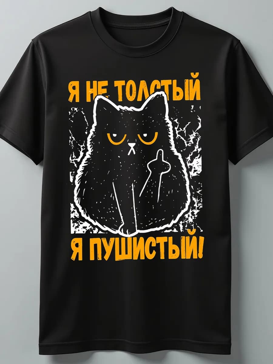 Футболка с принтом кот светящаяся