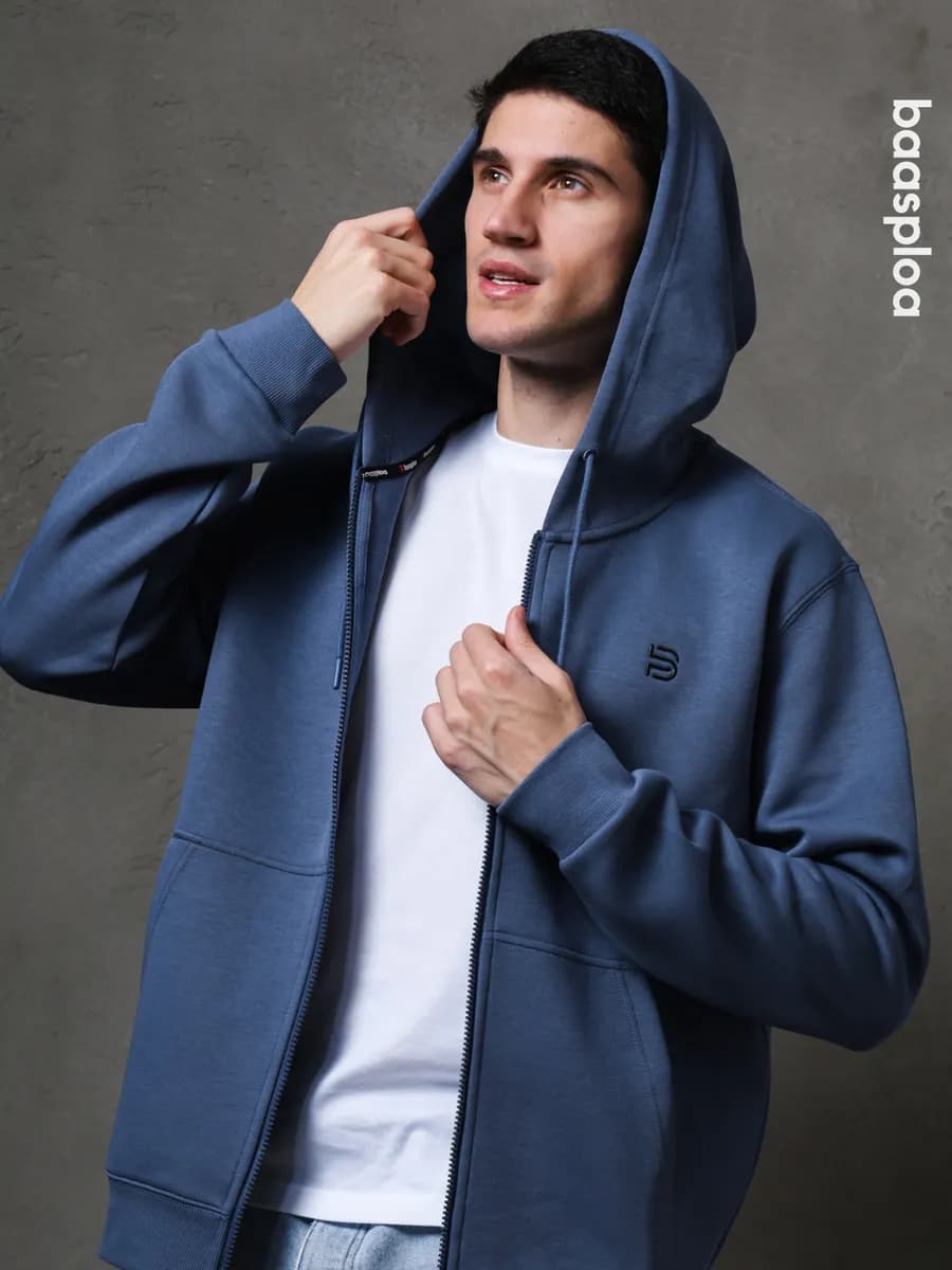 Зип худи удлиненное с капюшоном на молнии без начеса