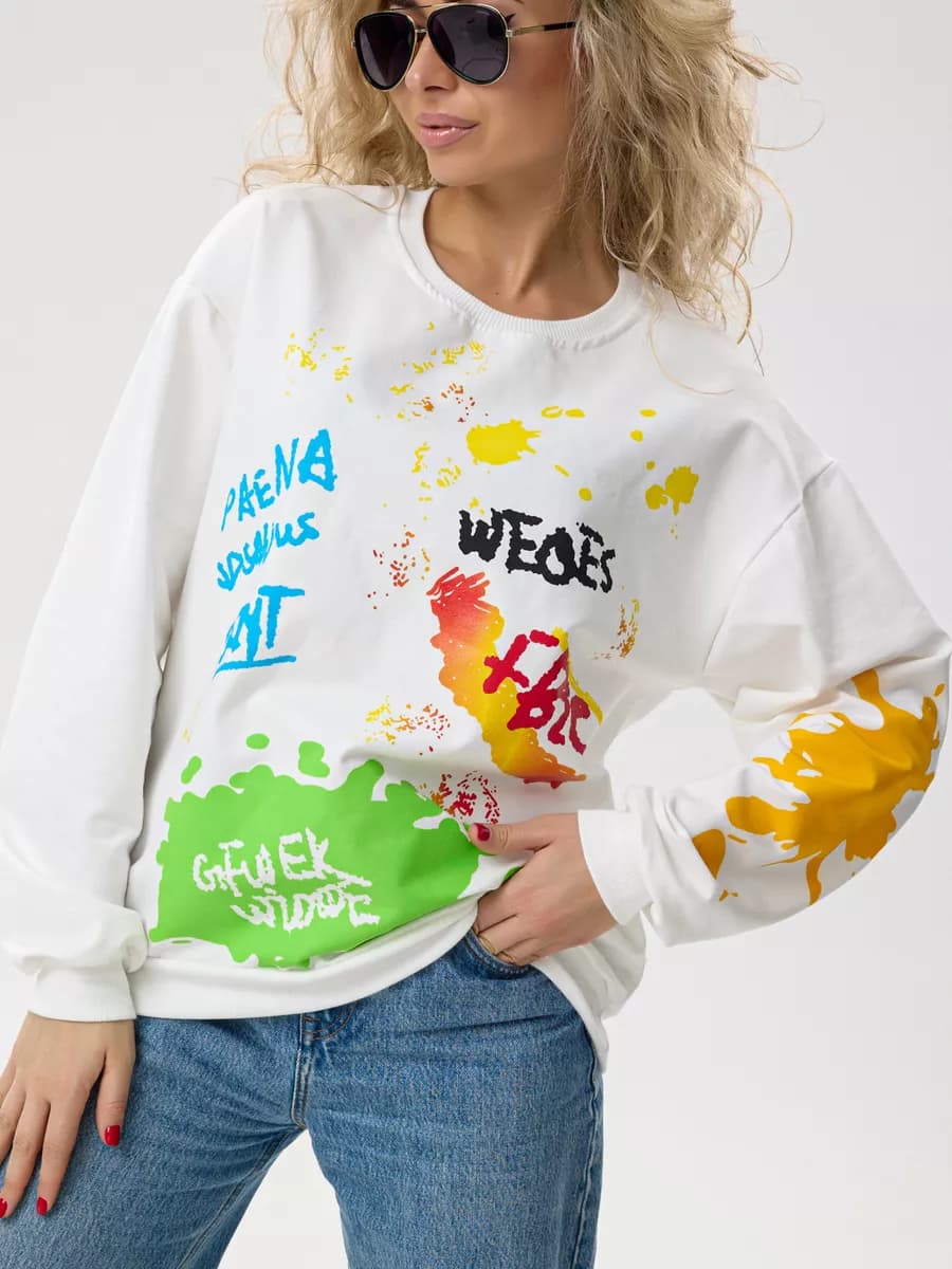 Свитшот оверсайз хлопковый трикотажный - фото 1