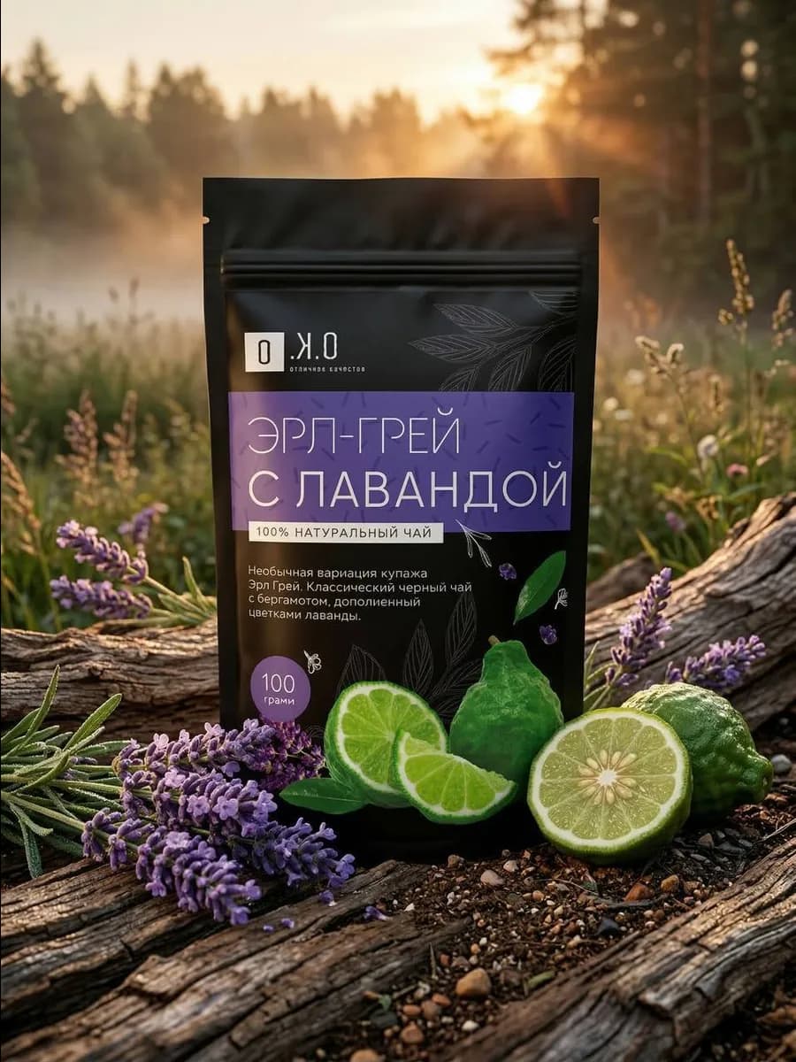 Черный чай листовой Эрл Грей с лавандой и бергамотом