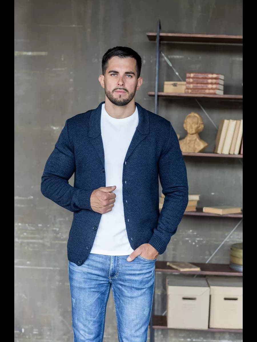 Пиджак кардиган вязаный под джинсы без подклада