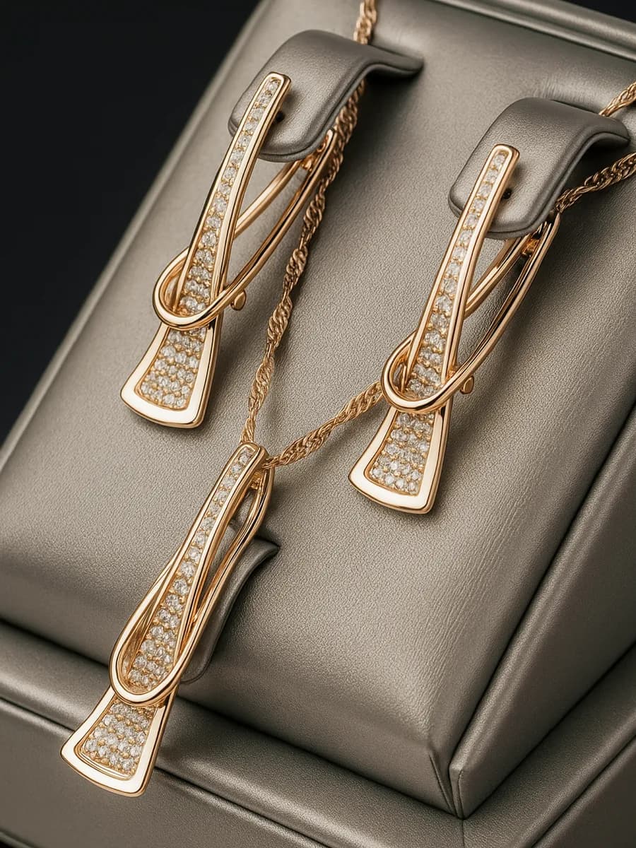 Набор серьги и цепочка с подвеской позолоченные