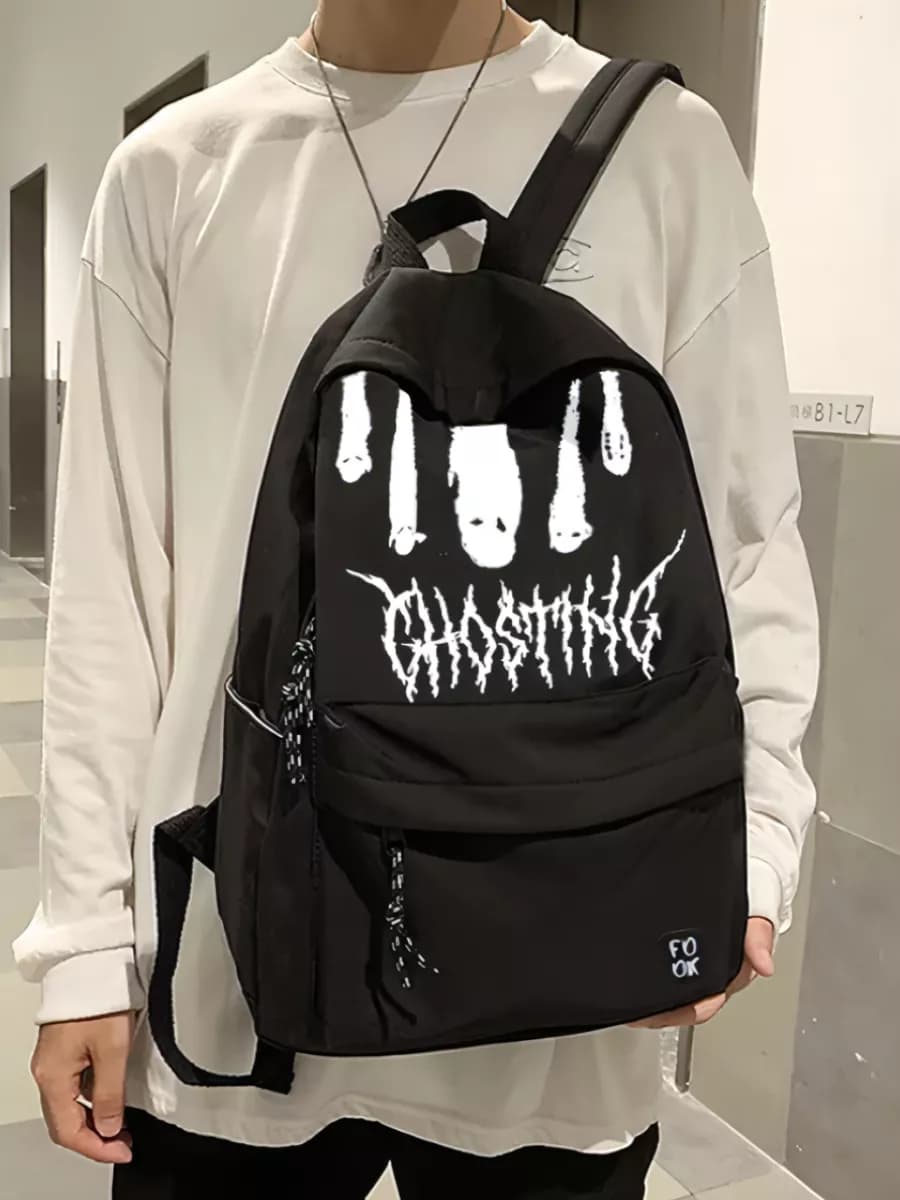 Рюкзак черный школьный подростковый с принтом аниме