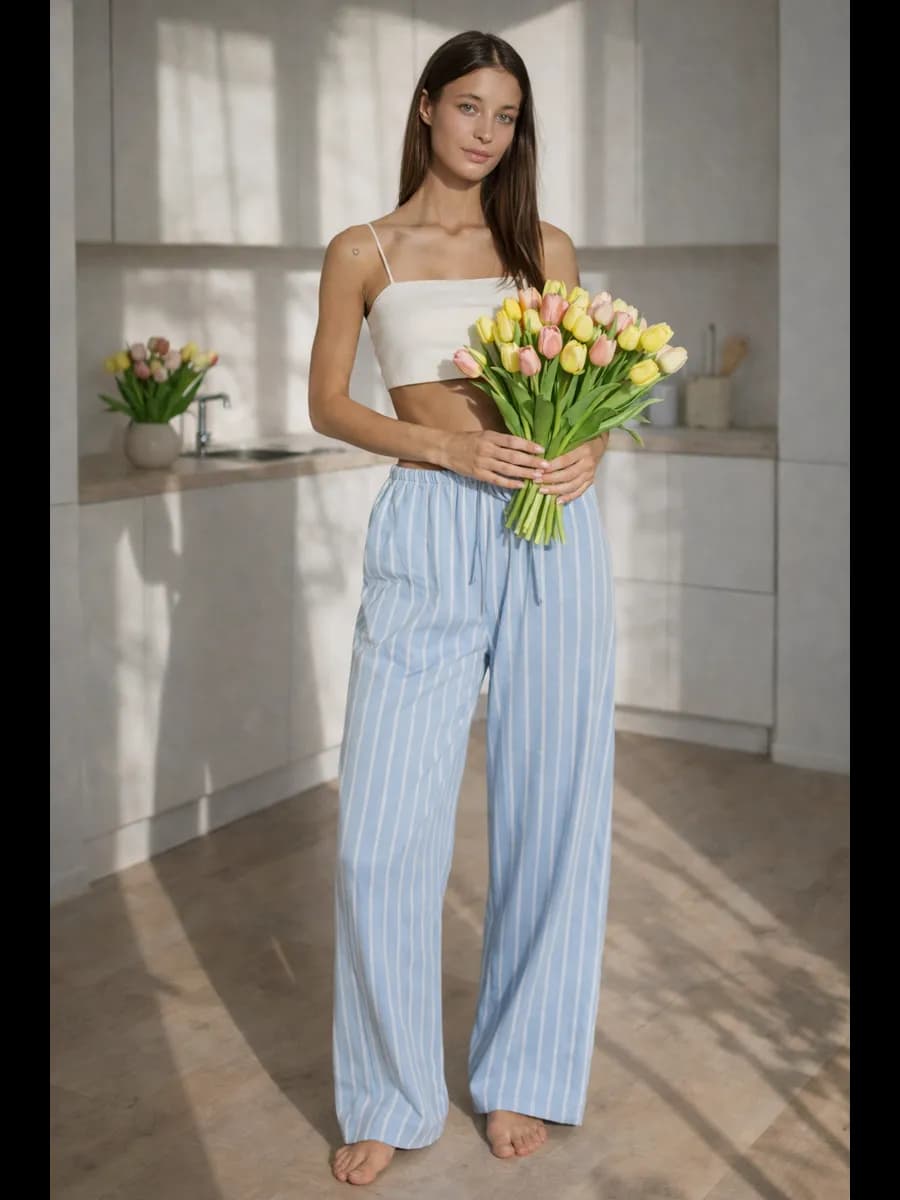 Брюки женские домашние хлопок с принтом на 8 Марта