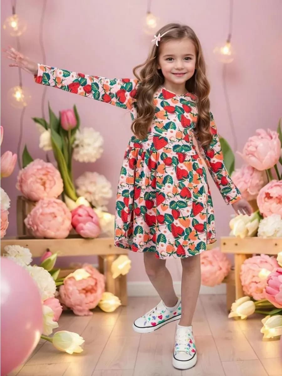 Платье в садик с длинным рукавом - фото 1