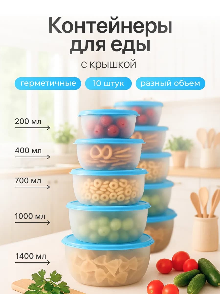 Контейнеры для еды и хранения продуктов, 10 штук