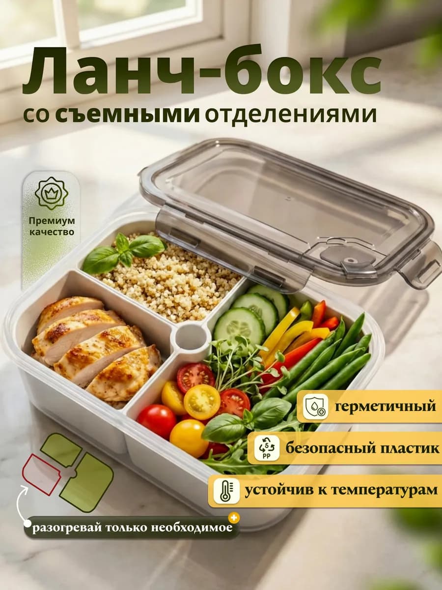 Контейнер для еды ланч бокс с отделениями герметичный