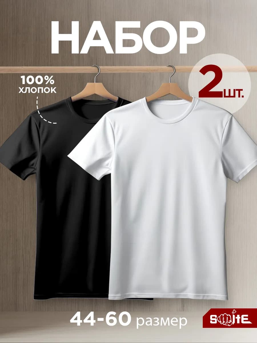 Футболка однотонная базовая хлопок комплект 2 шт