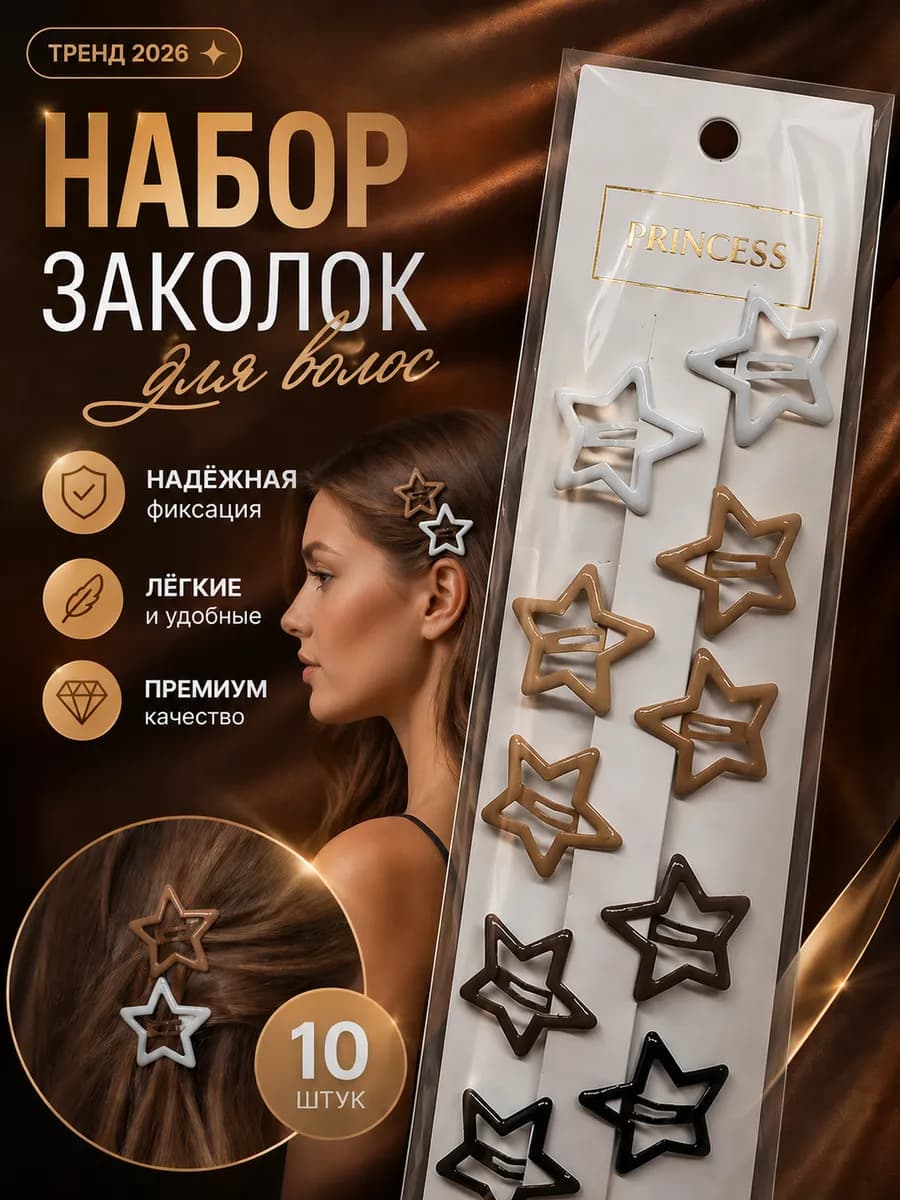 Заколки для волос звездочки глянцевые