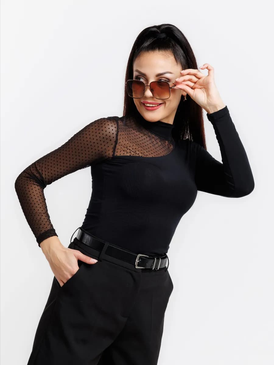 Водолазка с прозрачной сеткой нарядная облегающая