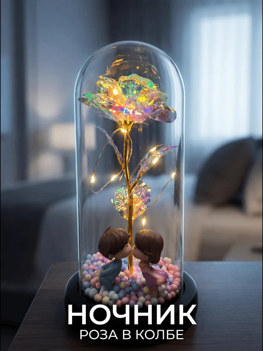 Ночник роза в колбе - романтичный подарок с мягким светом