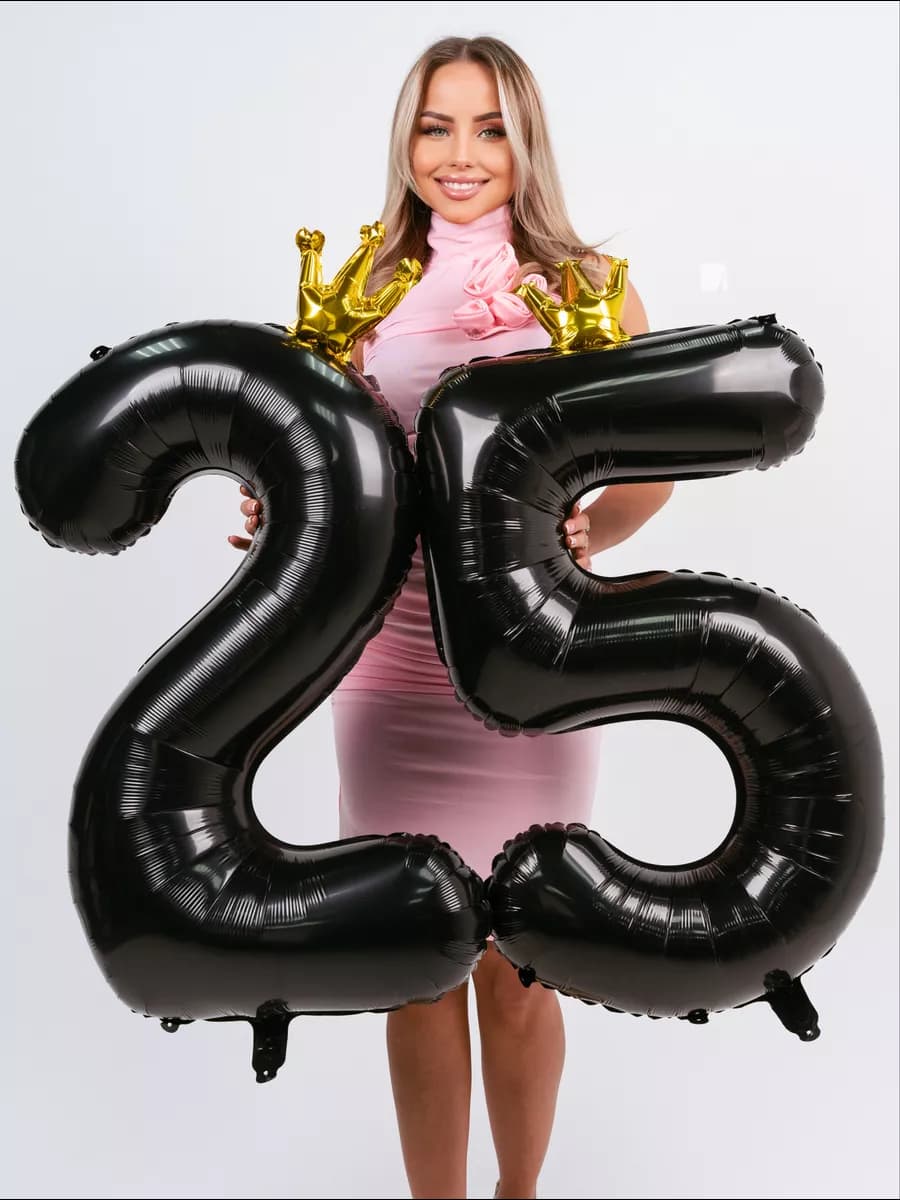 Набор черных воздушных шаров на 25 лет