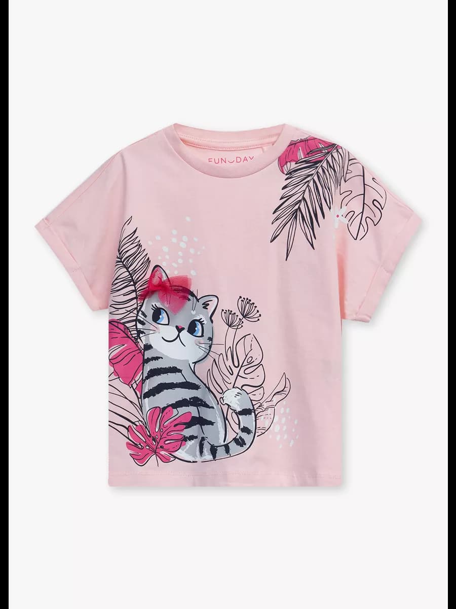 Футболка хлопковая розовая с принтом - фото 1