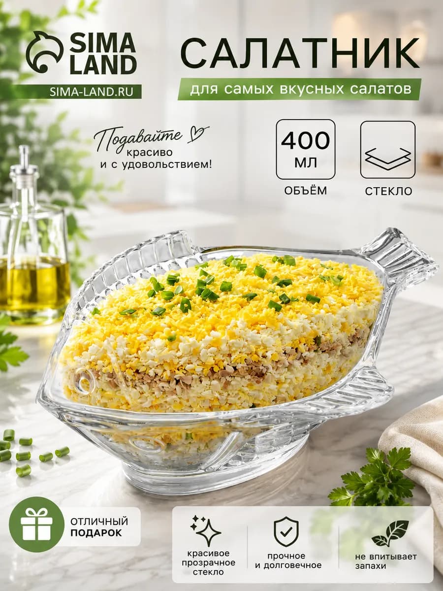 Салатник "Fish", стекло 21х16 см