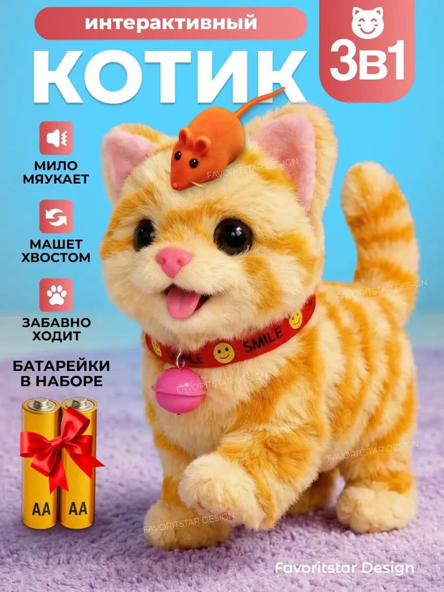 Интерактивная игрушка кошка мягкая котик для детей