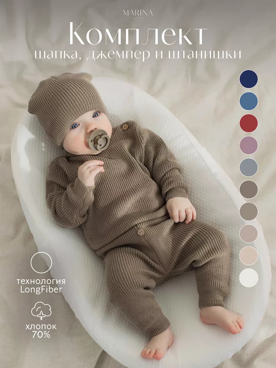 Костюм тройка для новорожденного вязаный