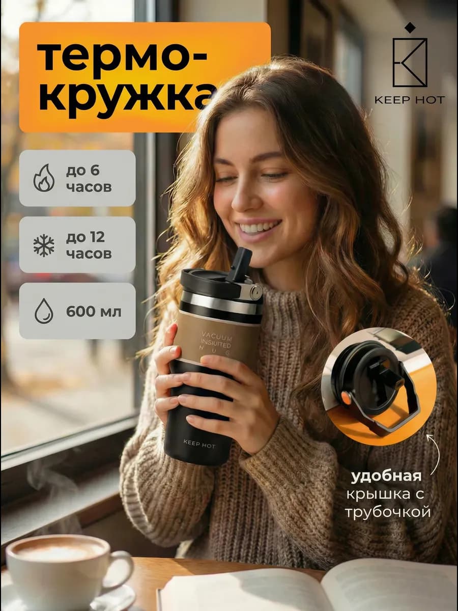 Термокружка автомобильная, термостакан 600 мл