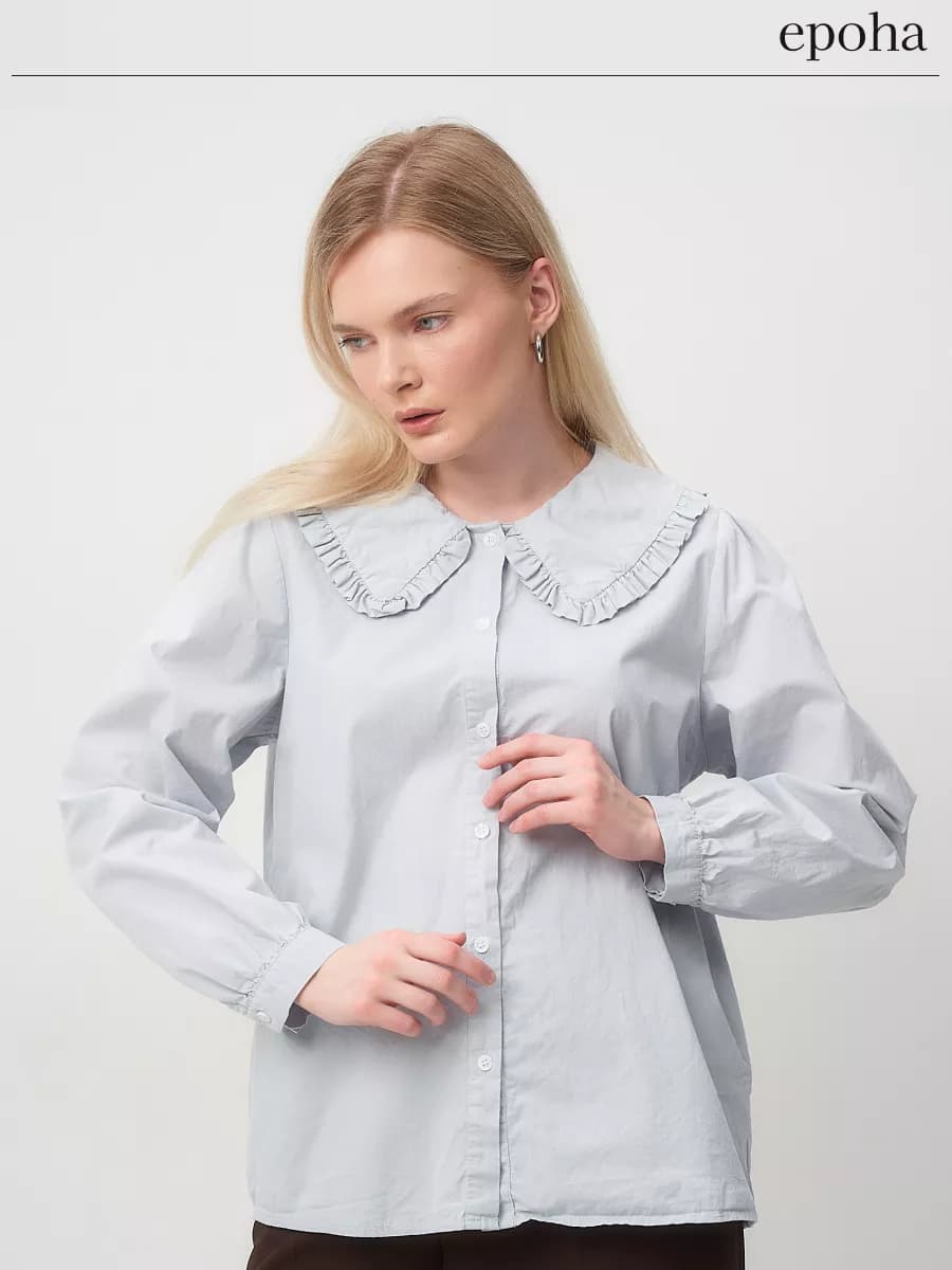 Рубашка женская с рюшами и отложным воротником - фото 1