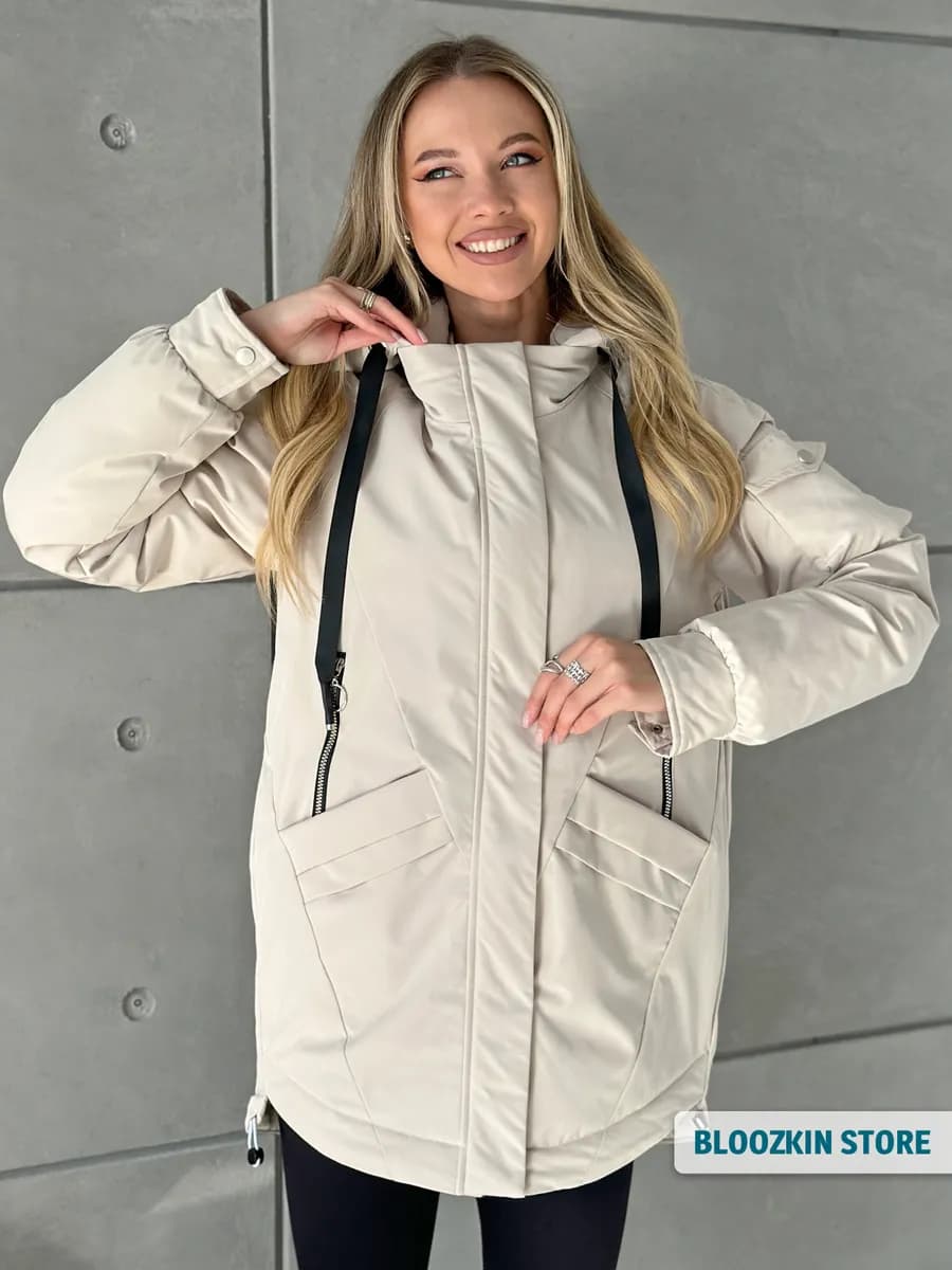 Куртка весенняя оверсайз с капюшоном