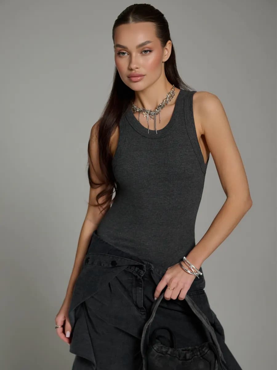 Майка бельевая удлиненная из хлопка в рубчик