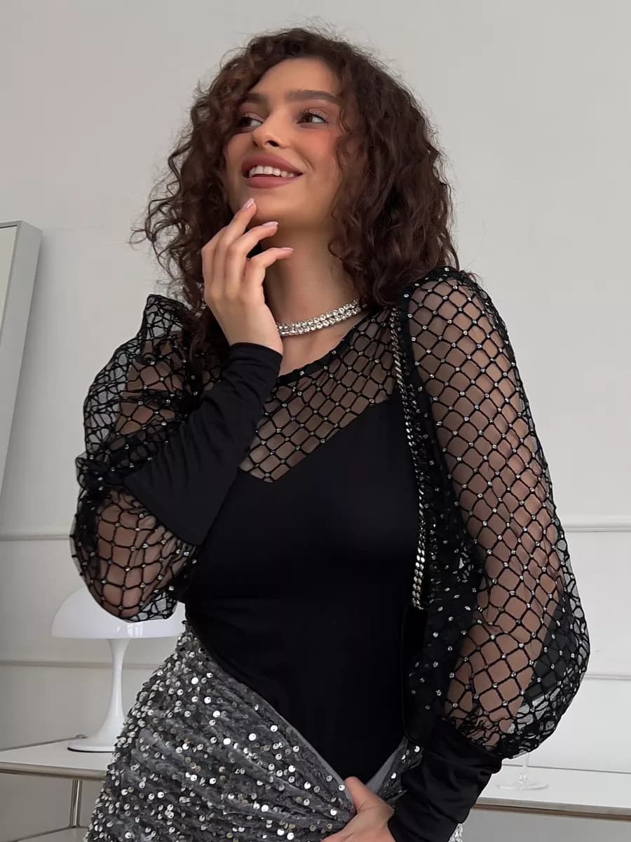 Боди с длинным рукавом вечернее нарядное