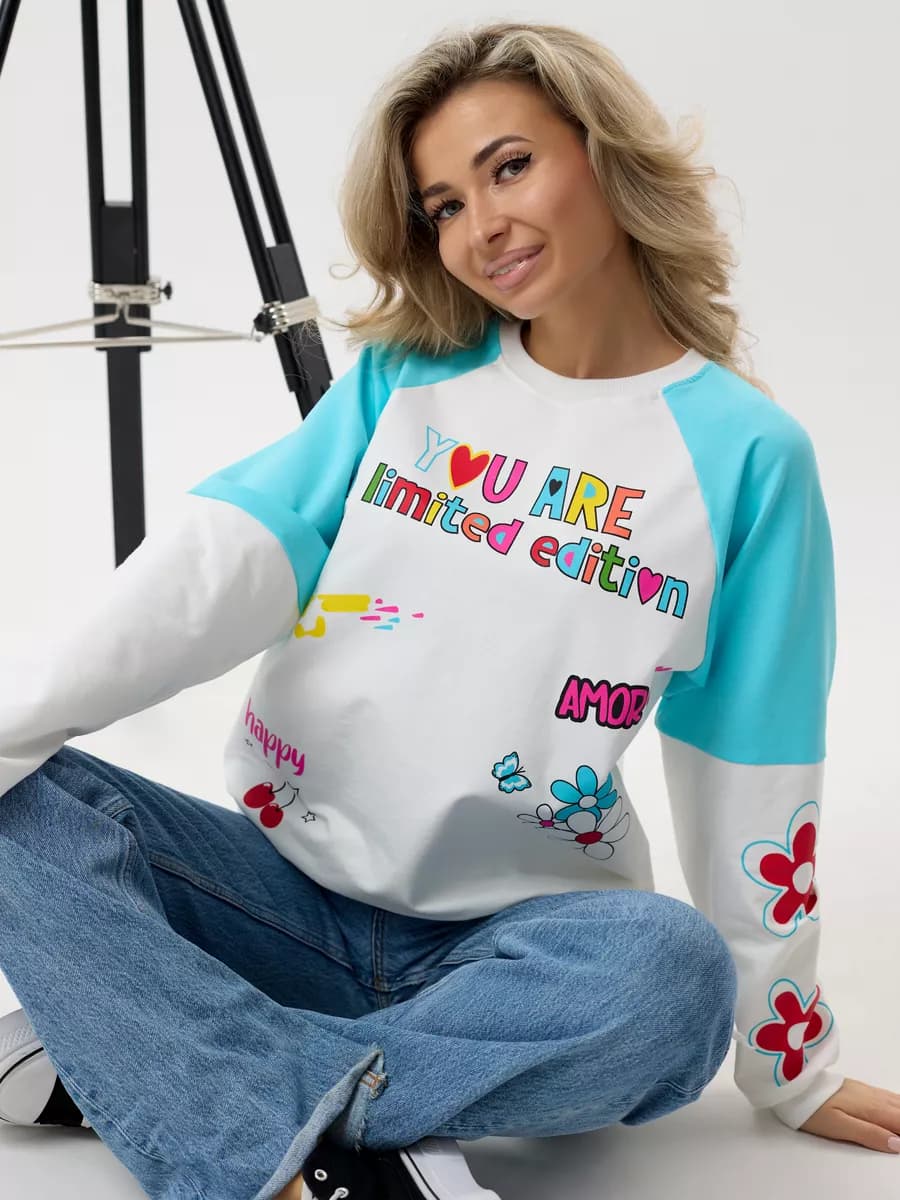 Свитшот оверсайз хлопковый трикотажный