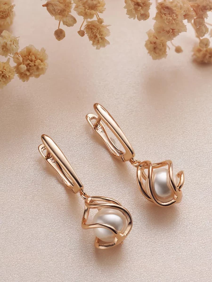 серьги жемчуг позолота бижутерия