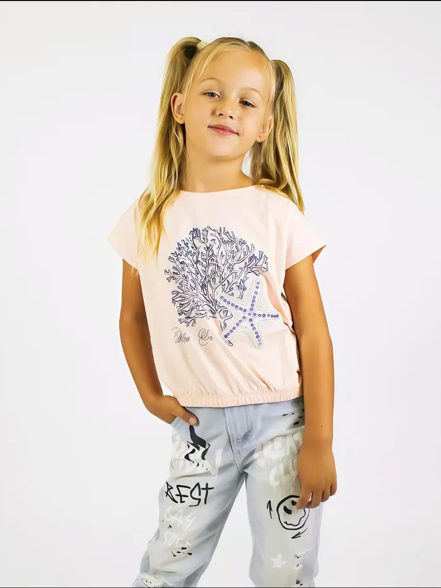 Футболка детская летняя с пайетками на резинке снизу
