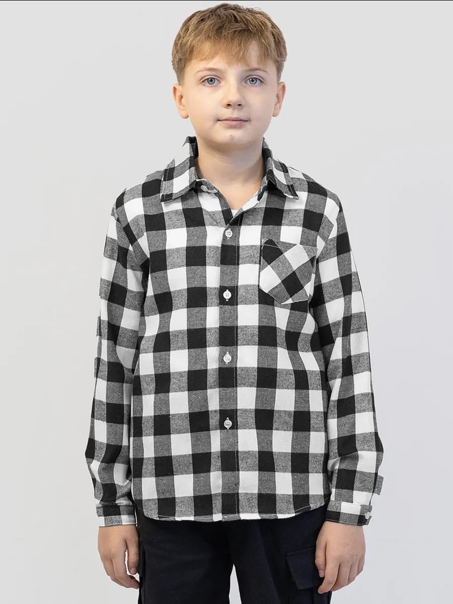 Рубашка в клетку школьная верхняя с длинным рукавом