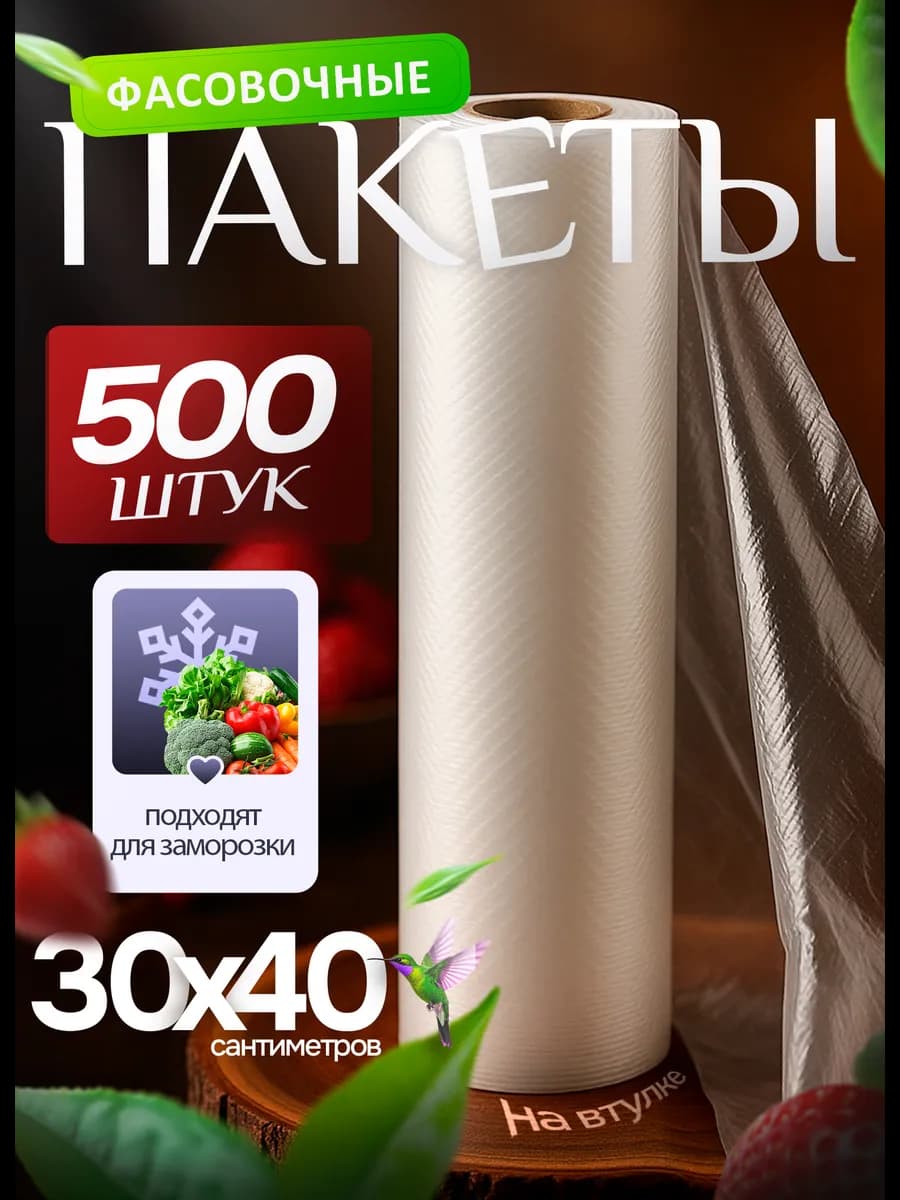 Пакеты фасовочные пищевые на шпуле 30х40 набор 500 штук