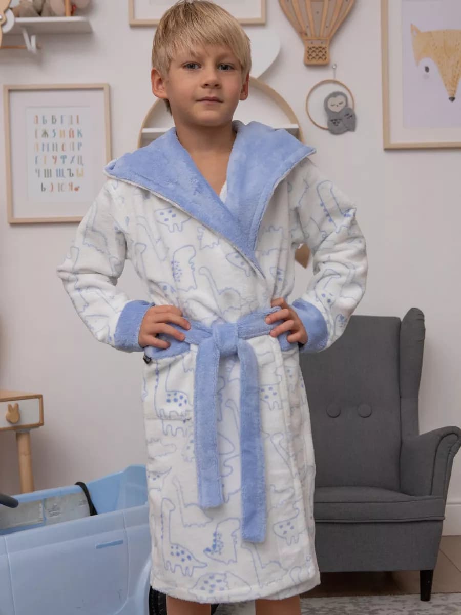 Халат махровый детский с капюшоном DINO