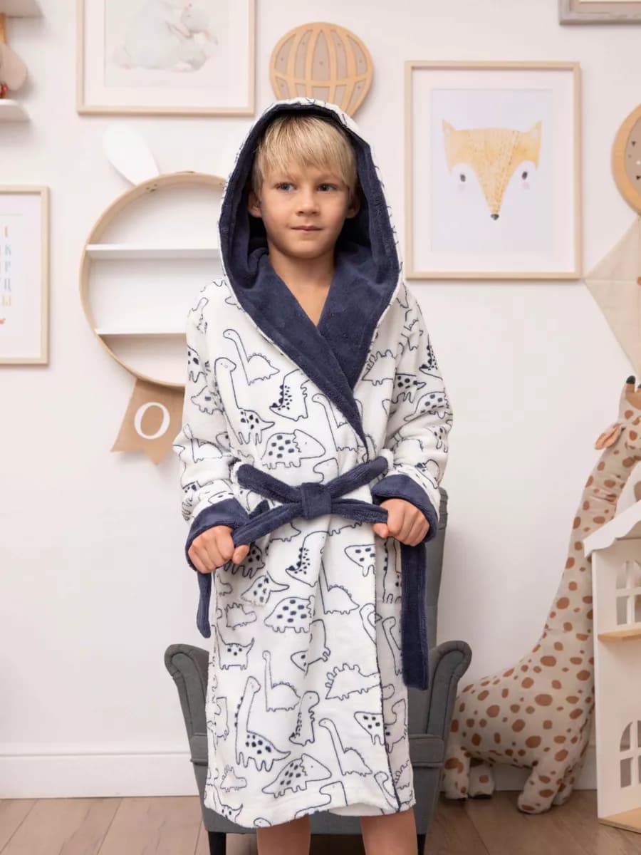 Халат махровый детский с капюшоном DINO