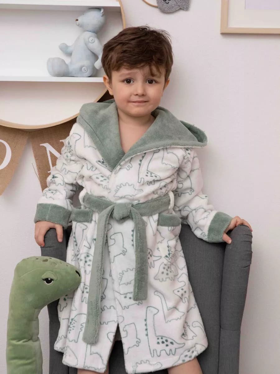Халат махровый детский с капюшоном DINO