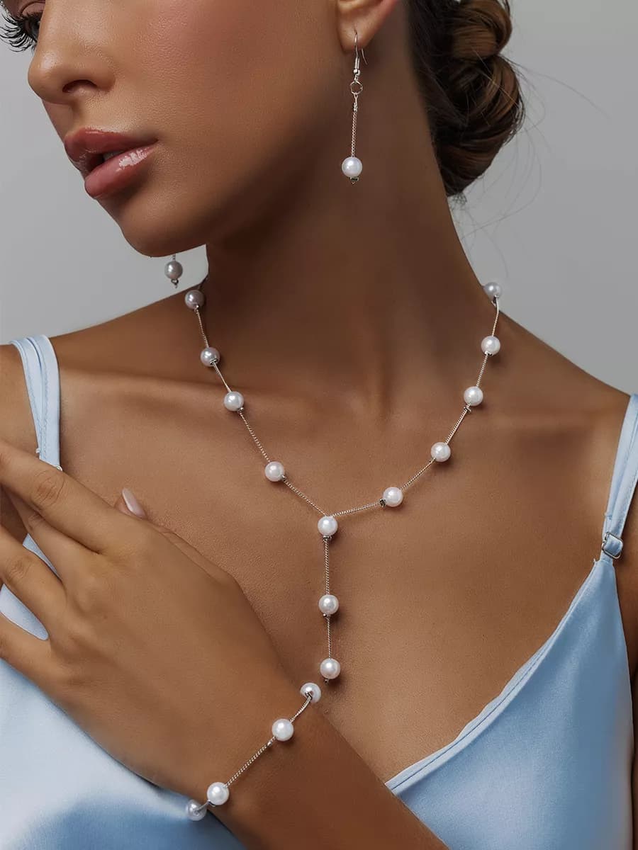 Набор бижутерии свадебные украшения колье, серьги и браслет