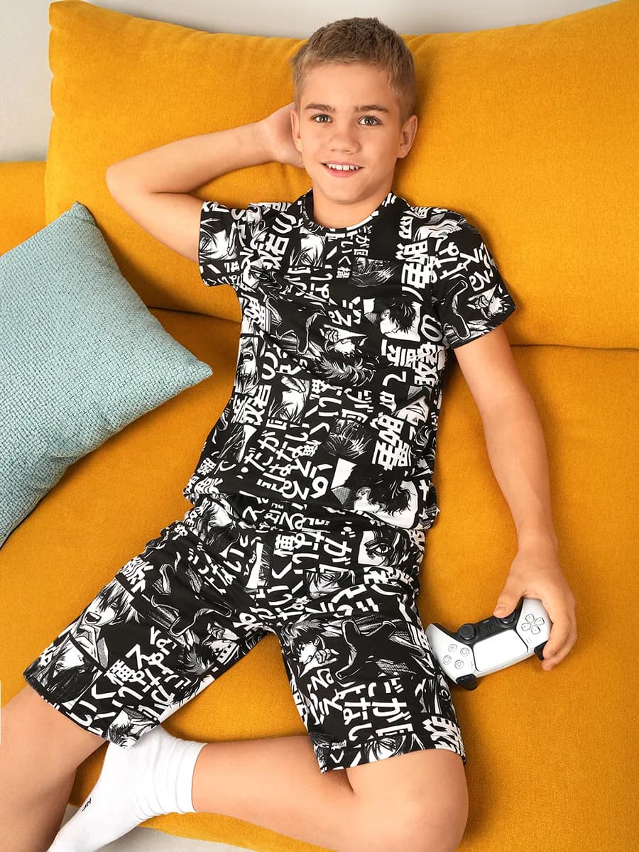 Костюм с шортами детский домашний с принтом аниме