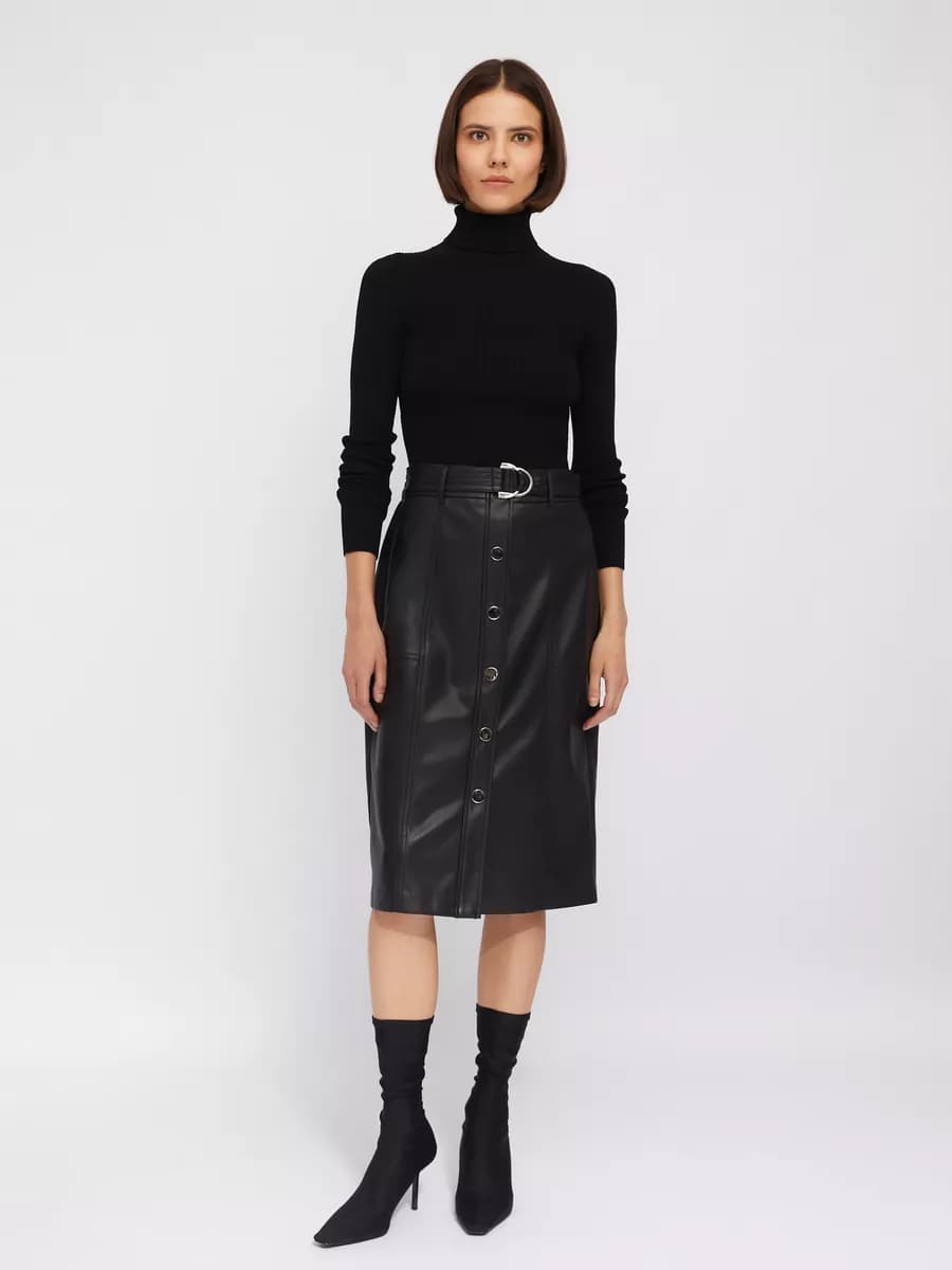 Женская прямая юбка на резинке экокожа